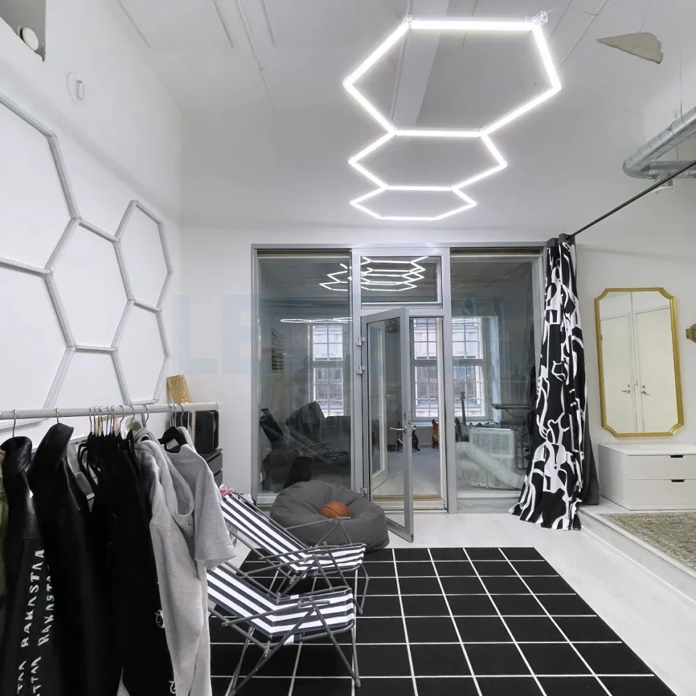 Lumină LED Hexagonală - 3 Module 98x244CM - Garaj, Dormitor, Cameră Gaming, Spații Private [6]