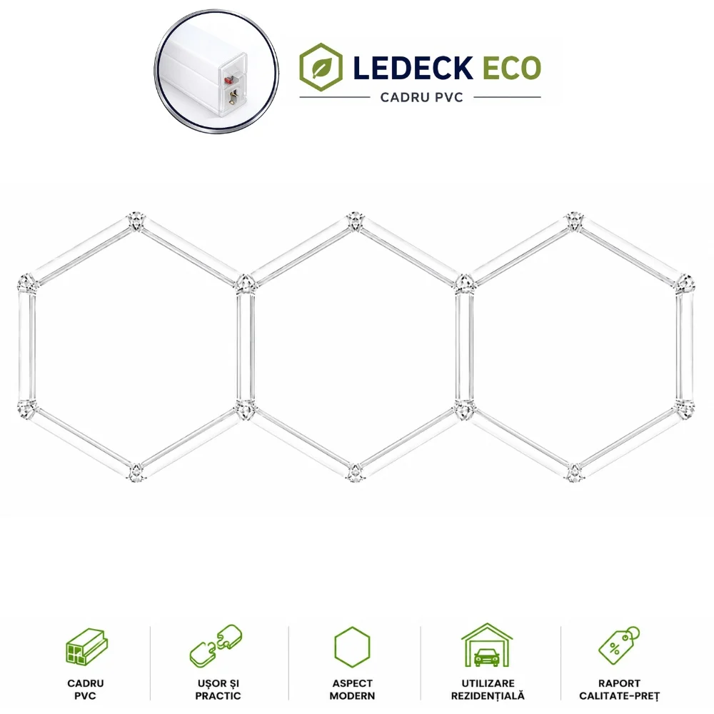 Lumini Hexagoane Modulare - Lumină LED Hexagonală – 3 Module 98x244CM - Garaj, Dormitor, Cameră Gaming, Spații Private