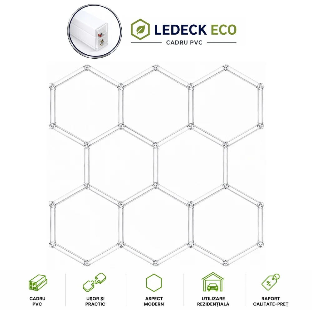 Lumini Hexagoane Modulare - Lumină LED Hexagonală – 8 Module 236x246CM - Garaj, Dormitor, Cameră Gaming, Spații Private