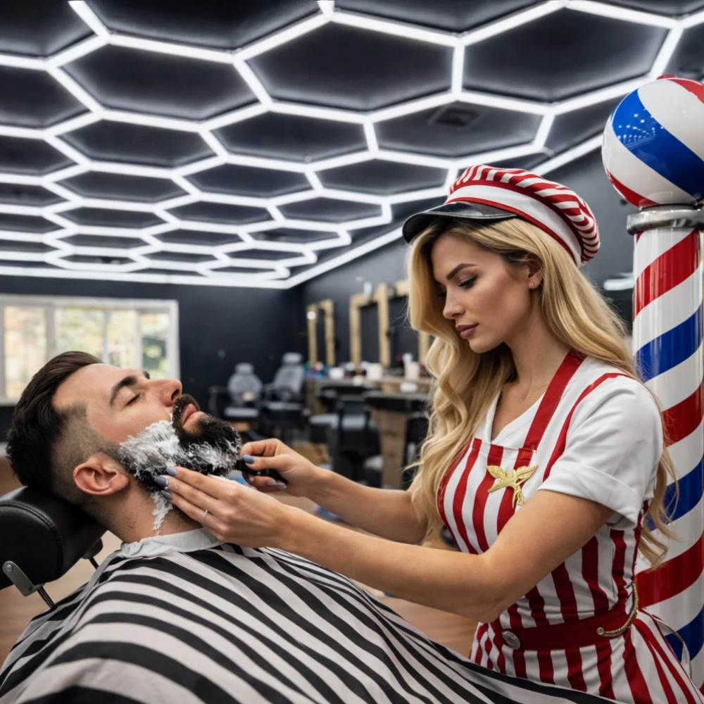 Lumină LED Hexagonală Barber Shop 14 Module + Rama 484x243 cm – Iluminare Modernă Barber Shop / Salon Frizerie 672W [9]