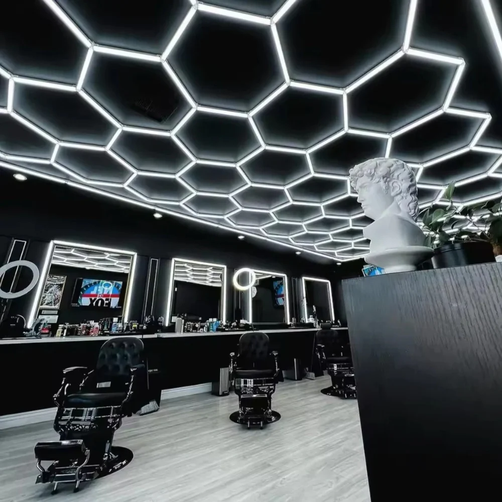 Lumină LED Hexagonală Barber Shop 14 Module + Rama 484x243 cm – Iluminare Modernă Barber Shop / Salon Frizerie 672W [6]