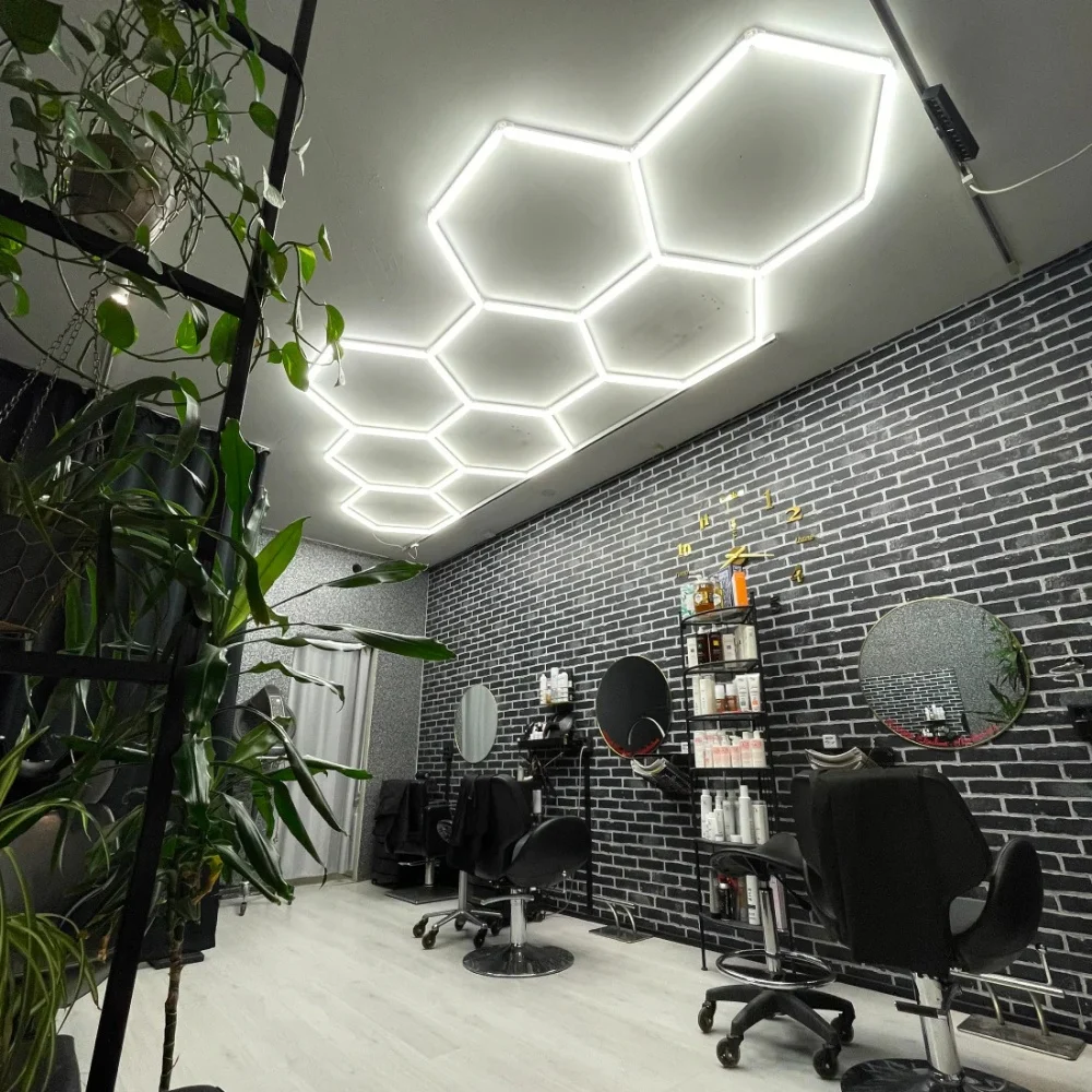 Lumină LED Hexagonală Barber Shop 14 Module + Rama 484x243 cm – Iluminare Modernă Barber Shop / Salon Frizerie 672W [3]