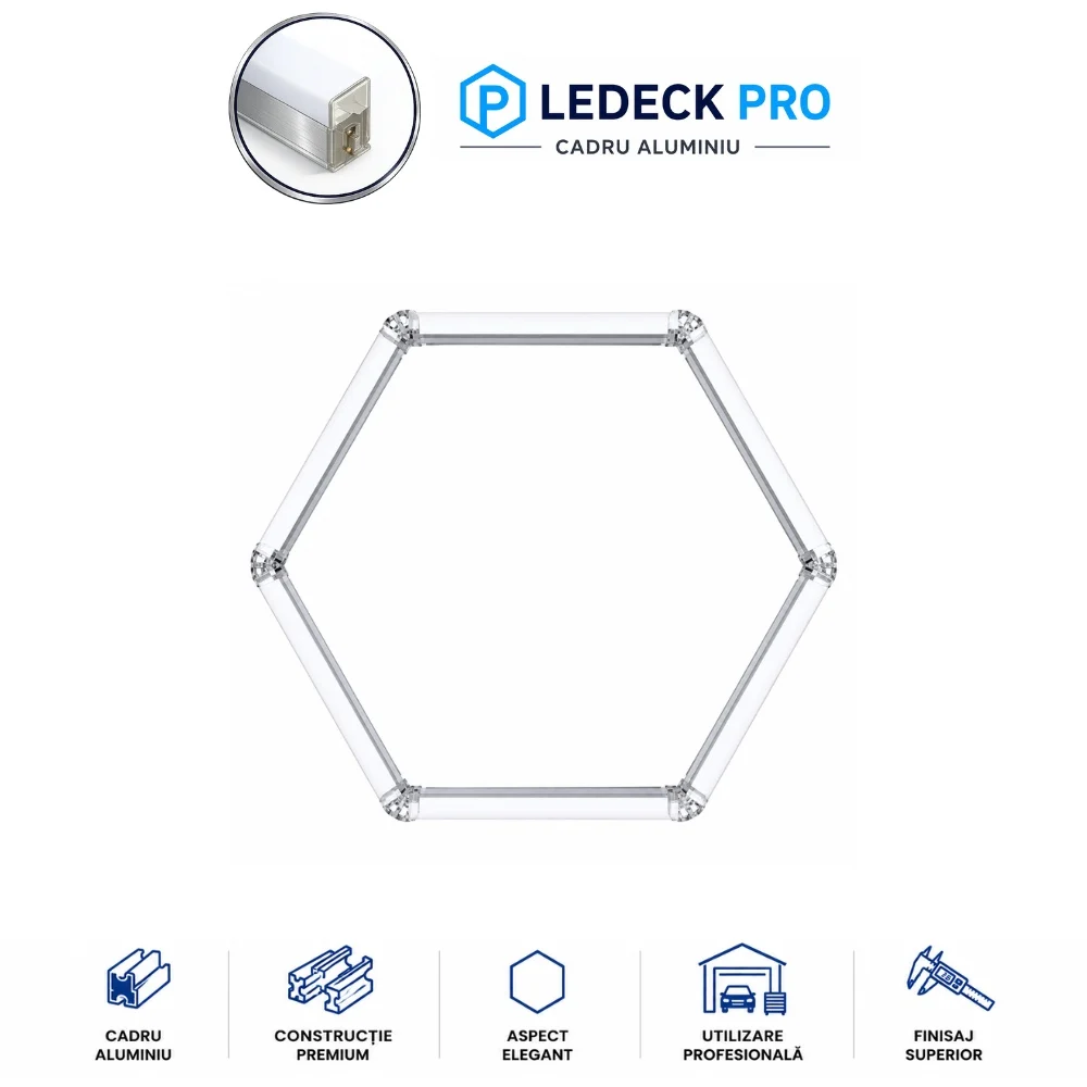 Lumini Hexagoane Modulare - Lumină LED Hexagonală Profesională Aluminiu – 1 Modul 440mm 83x98CM – Service Auto, Detailing, Ateliere, Spații Comerciale