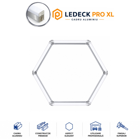 Lumini Hexagoane Modulare - Lumină LED Hexagonală Profesională Aluminiu– 1 Modul 568mm 105x120CM – Service Auto, Detailing, Ateliere, Spații Comerciale