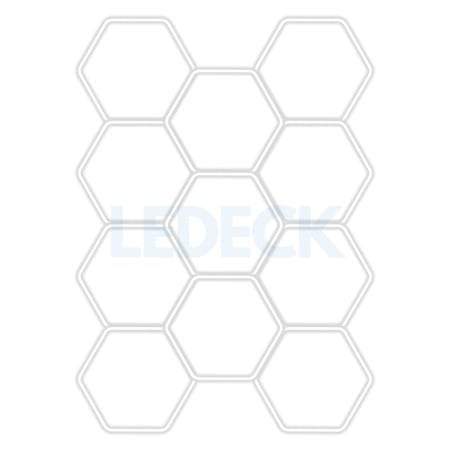 Lumini Hexagoane Modulare - Lumină LED Hexagonală Profesională Aluminiu – 11 Module 299x415CM - Service Auto, Detailing, Ateliere, Spații Comerciale