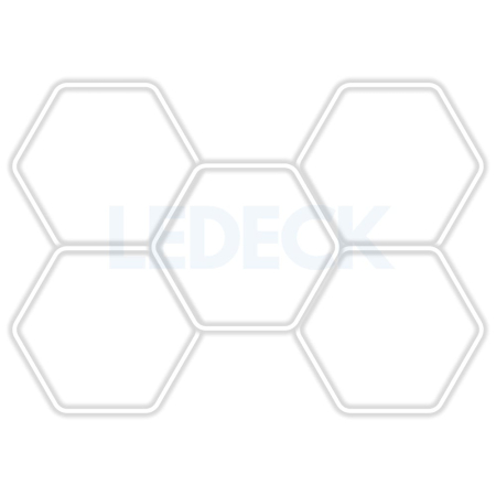 Lumini Hexagoane Modulare - Lumină LED Hexagonală Profesională Aluminiu– 5 Module 210x299CM – Service Auto, Detailing, Ateliere, Spații Comerciale