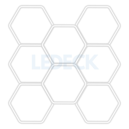 Lumini Hexagoane Modulare - Lumină LED Hexagonală Profesională Aluminiu – 8 Module 299x315CM - Service Auto, Detailing, Ateliere, Spații Comerciale