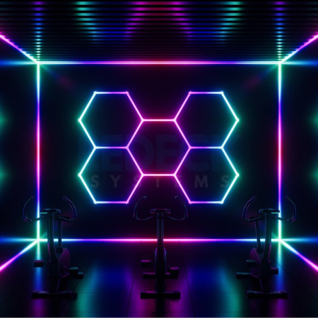 Lumină LED RGB Hexagonală Profesionala Alunminiu – 5 Module 244x170CM 192W, Echivalent 1600W, Garaj, Salon, Atelier [9]