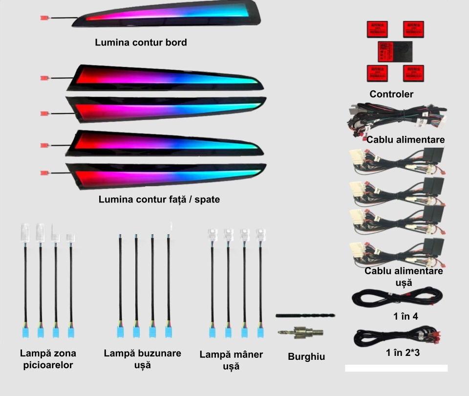 Lumini ambientale. - Lumini ambientale dedicate Audi A4 B8 2008-2016, RGB Acrilice 18 in 1 Dinamice cu efect symphony, Control din Aplicatie Bluetooth / Buton