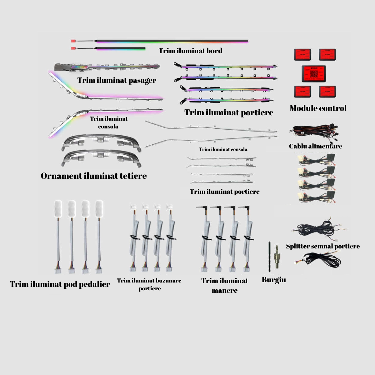 Audi - Lumini ambientale dedicate Audi A6 C8 2018-2023, RGB Acrilice 33 in 1 Dinamice cu efect symphony, Control din Aplicatie Bluetooth