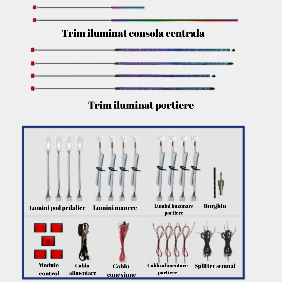 BMW - Lumini ambientale dedicate Bmw Seria 3 E90 2005-2013, RGB Acrilice 18 in 1 Dinamice cu efect symphony, Control din Aplicatie Bluetooth