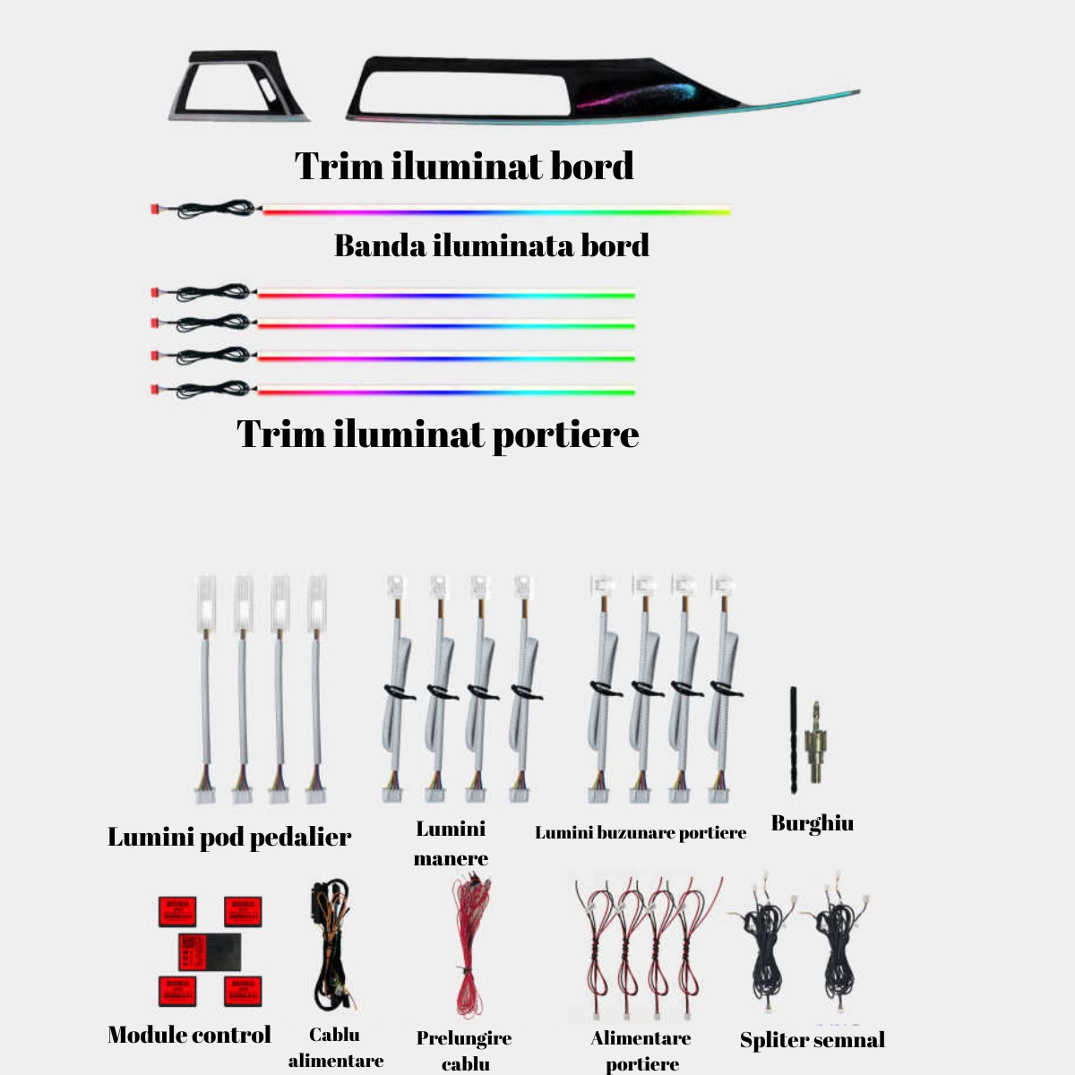 BMW - Lumini ambientale dedicate Bmw Seria 3 F30 2011-2019, RGB Acrilice 22 in 1 Dinamice cu efect symphony, Control din Aplicatie Bluetooth / Buton