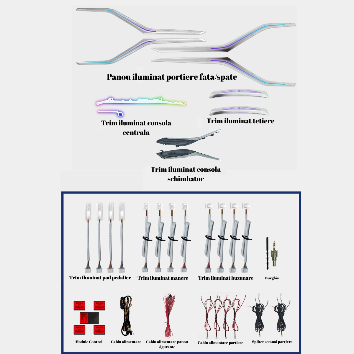 BMW - Lumini ambientale dedicate BMW Seria 3 G20 / G28 2019-2023, RGB Acrilice 38 in 1 Dinamice cu efect symphony, Control din Aplicatie Bluetooth