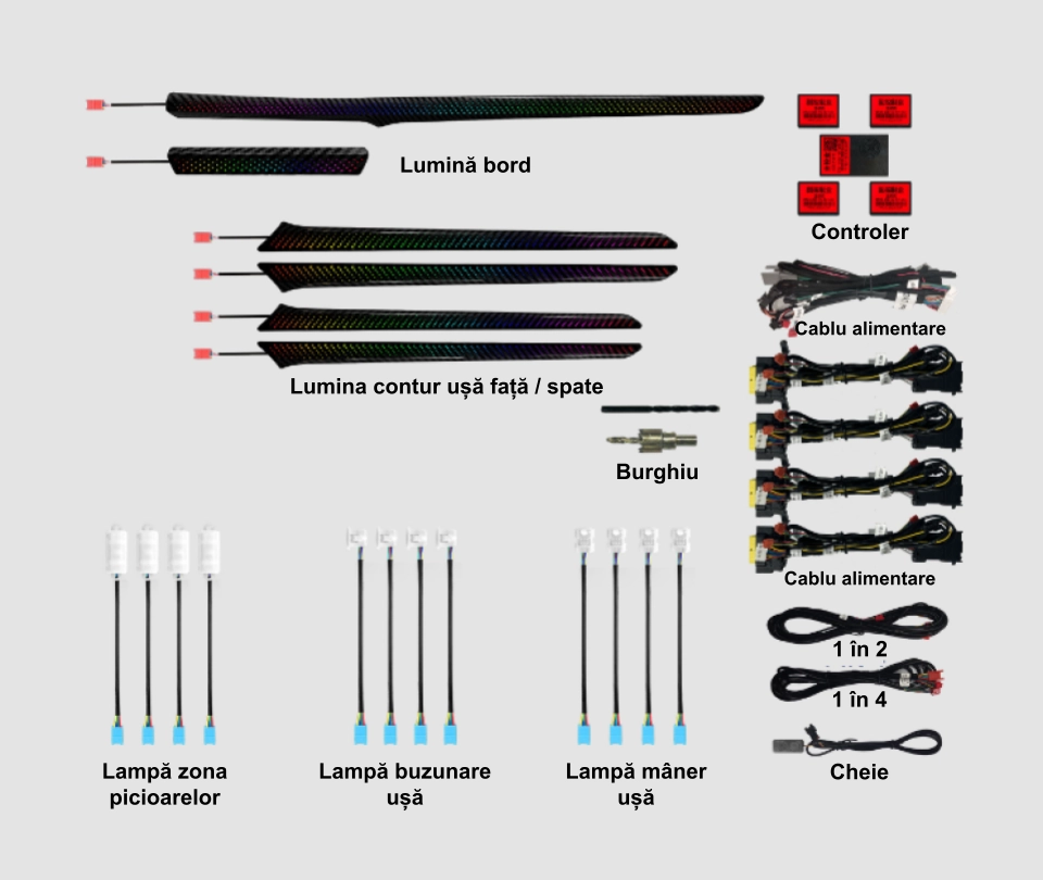 Ford - Lumini ambientale dedicate Ford Mondeo 4 2014-2022, RGB Acrilice 18 in 1 Dinamice cu efect symphony, Control din Aplicatie Bluetooth / Buton