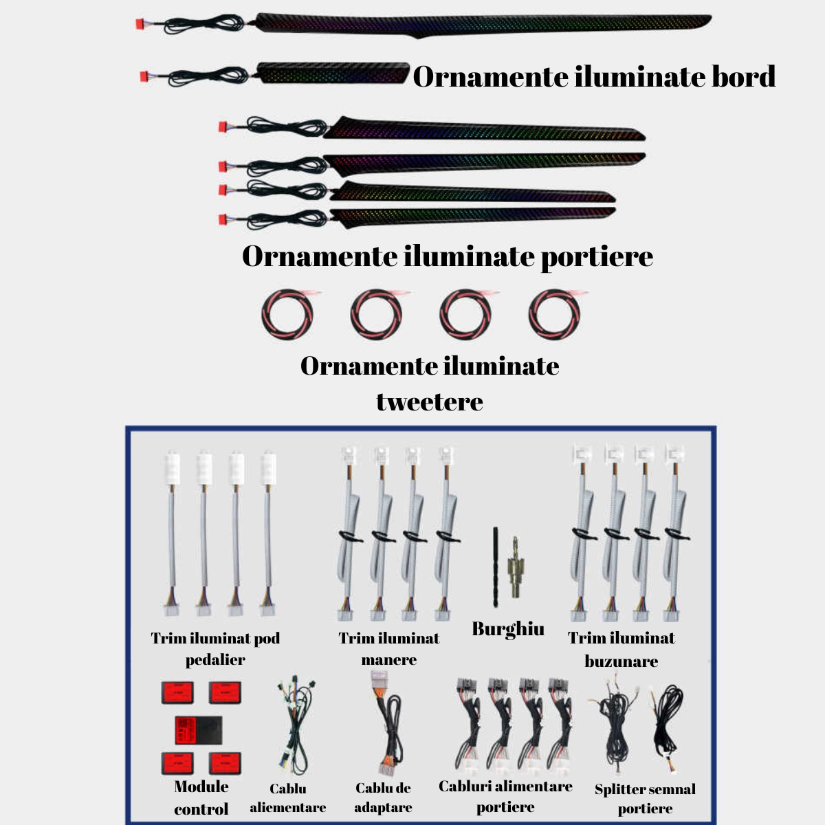 Ford - Lumini ambientale dedicate Ford Mondeo 4 2014-2022, RGB Acrilice 22 in 1 Dinamice cu efect symphony, Control din Aplicatie Bluetooth