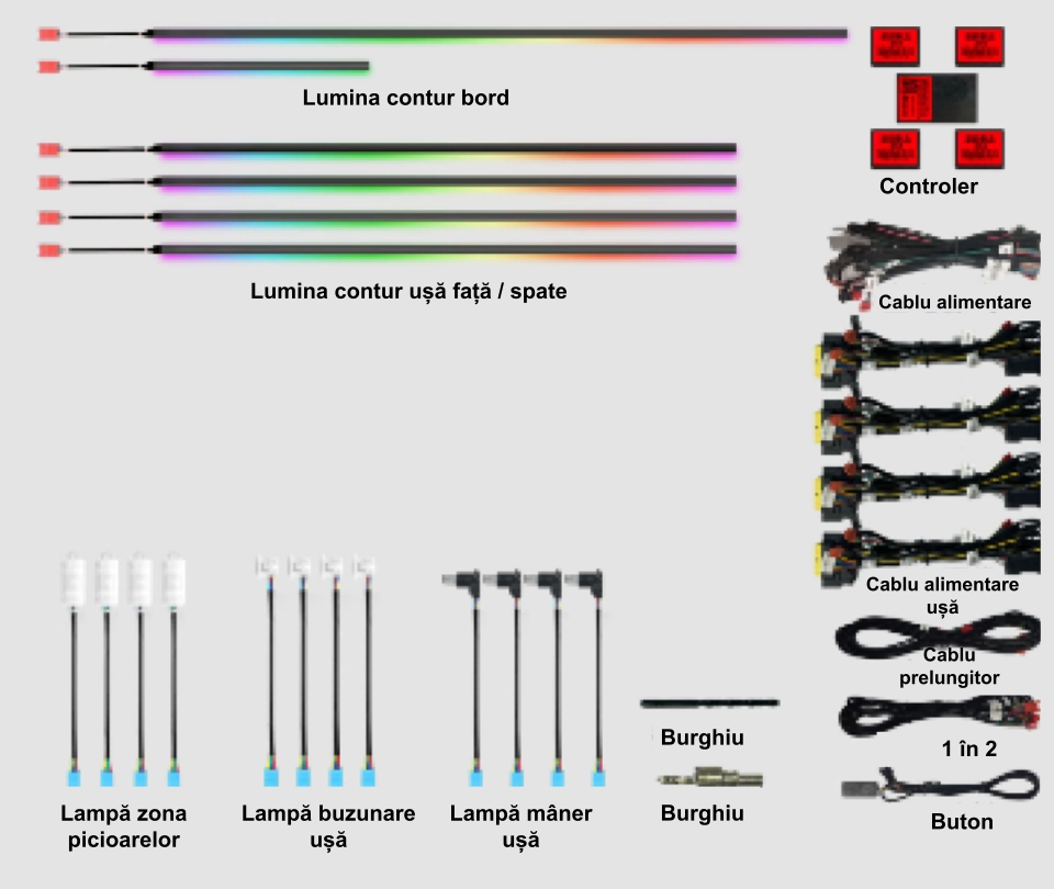 Hyundai - Lumini ambientale dedicate Hyundai Elantra 6 2018-2020, RGB Acrilice 18 in 1 Dinamice cu efect symphony, Control din Aplicatie Bluetooth / Display original / Buton