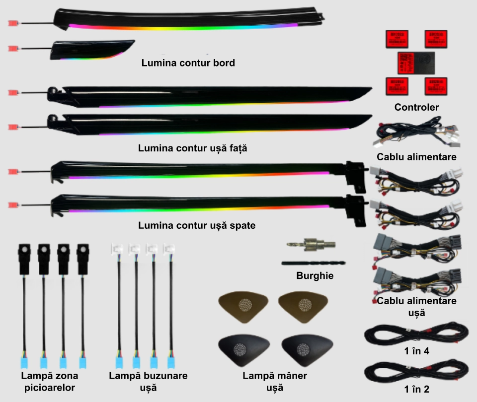 Lumini ambientale. - Lumini ambientale dedicate Lexus ES 2019-2023, RGB Acrilice 18 in 1 Dinamice cu efect symphony, Control din Aplicatie Bluetooth