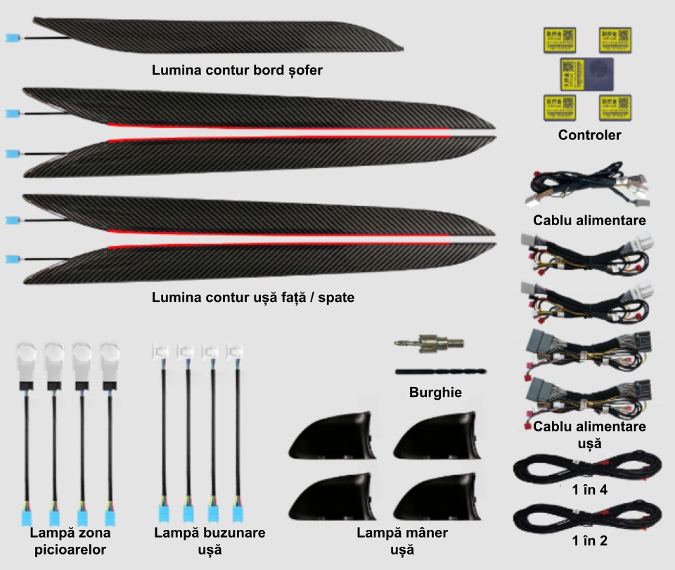 Lumini ambientale. - Lumini ambientale dedicate Lexus NX 2014-2020, RGB Acrilice 17 in 1 Statice cu efect RGB, Control din Aplicatie Bluetooth