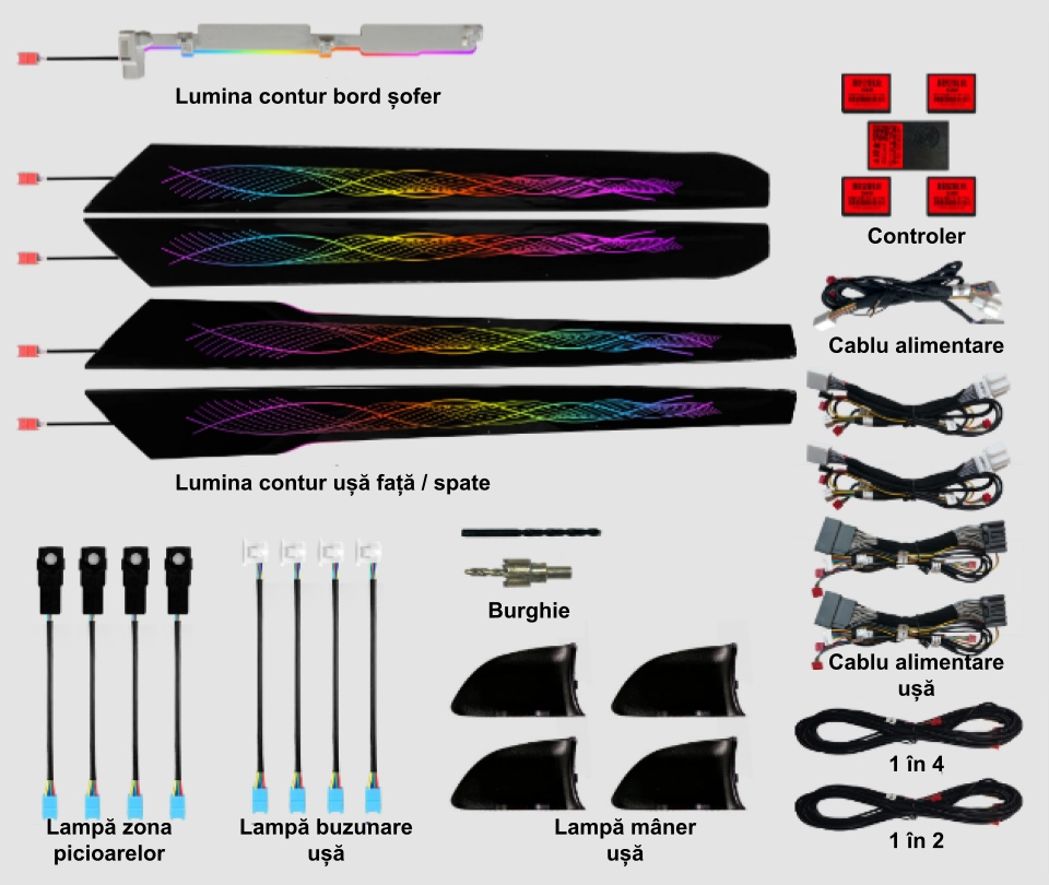 Lumini ambientale. - Lumini ambientale dedicate Lexus RX 2015-2022, RGB Acrilice 17 in 1 Dinamice cu efect symphony, Control din Aplicatie Bluetooth