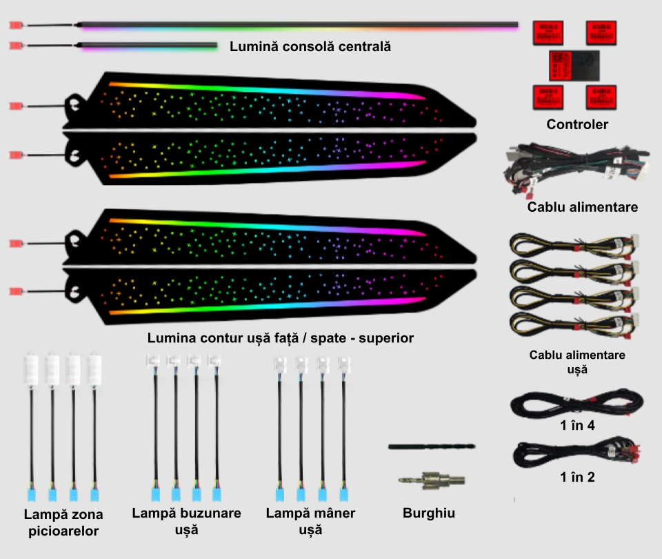 Mazda - Lumini ambientale dedicate Mazda CX-5 2017-2023, RGB Acrilice 18 in 1 Dinamice cu efect symphony, Control din Aplicatie Bluetooth / Buton