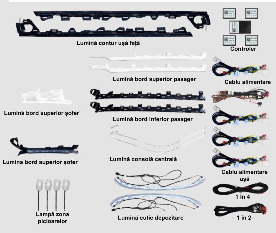 Mercedes Benz - Lumini ambientale dedicate Mercedes-Benz A-Class W176 2012-2018, RGB Acrilice 16 in 1 Dinamice cu efect symphony, Control din Display original