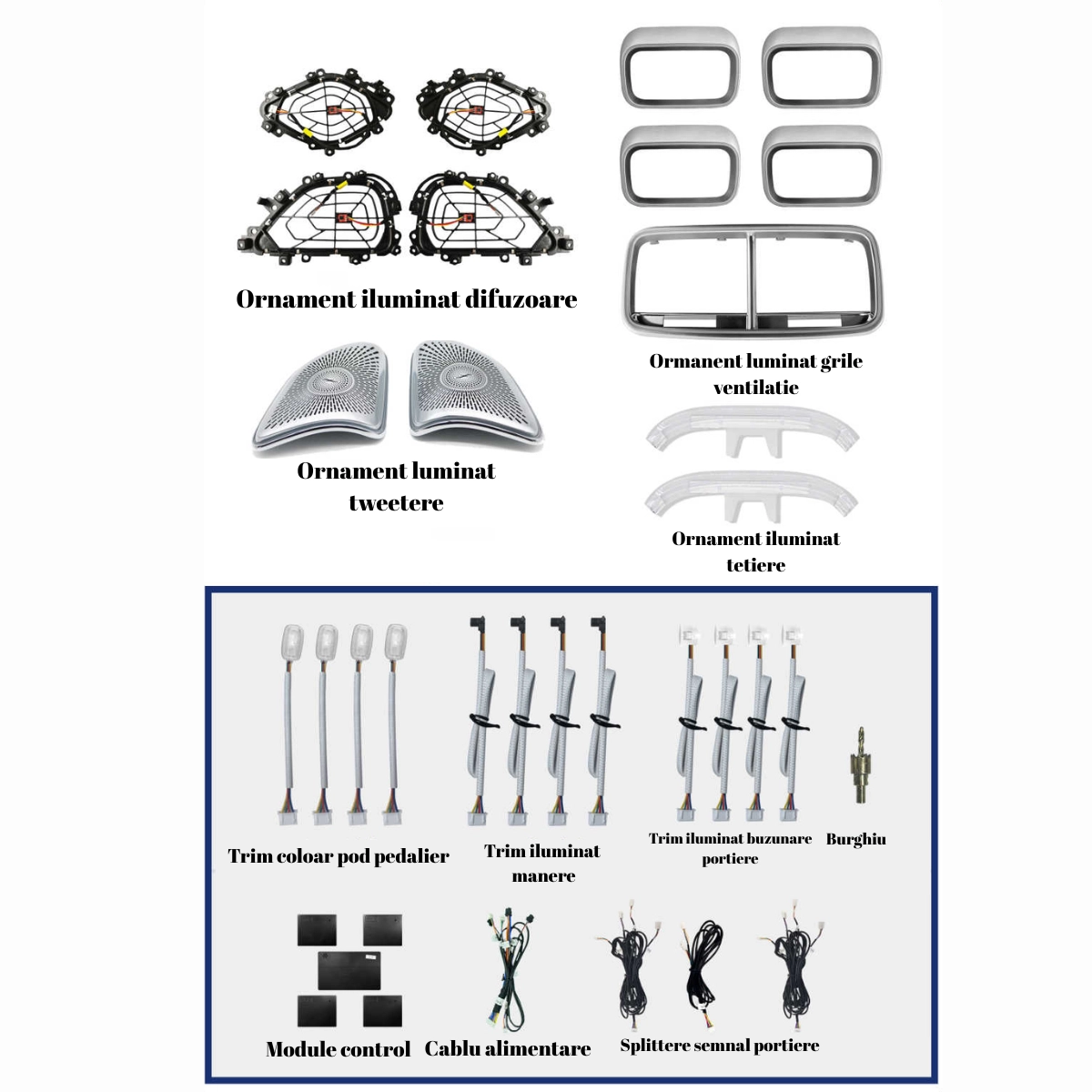 Lumini ambientale. - Lumini ambientale dedicate Mercedes-Benz GLE W167 2019-2023, RGB Acrilice 25 in 1 Statice cu efect RGB, Control din Aplicatie Bluetooth