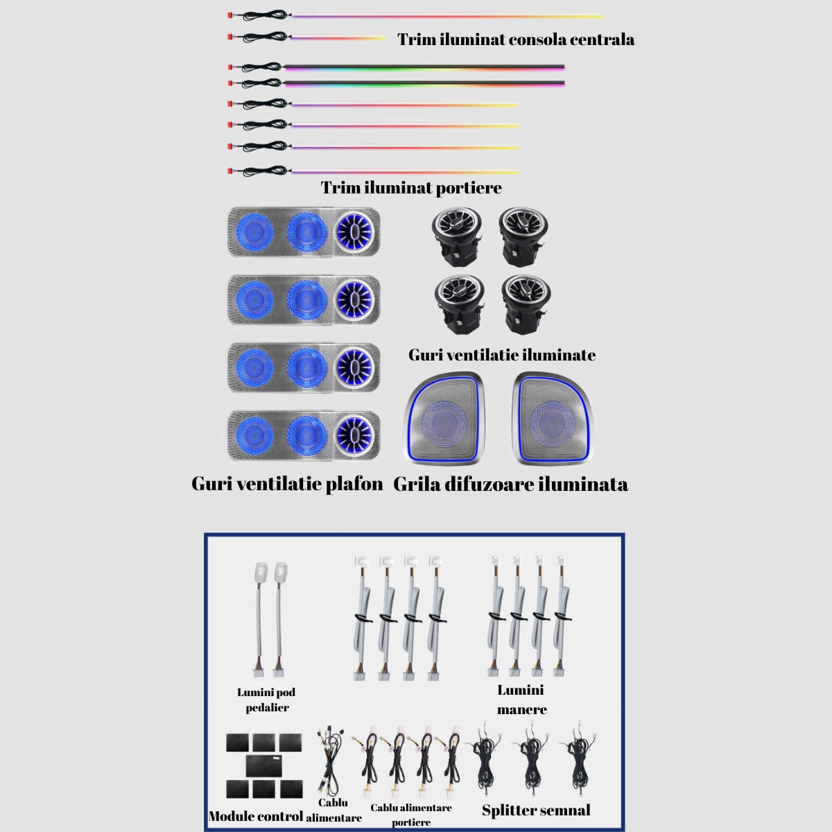 Mercedes Benz - Lumini ambientale dedicate mercedes-Benz V Class W447 2016-2022, RGB Acrilice 26 in 1 Dinamice cu efect symphony, Control din Aplicatie Bluetooth / Buton / Display original