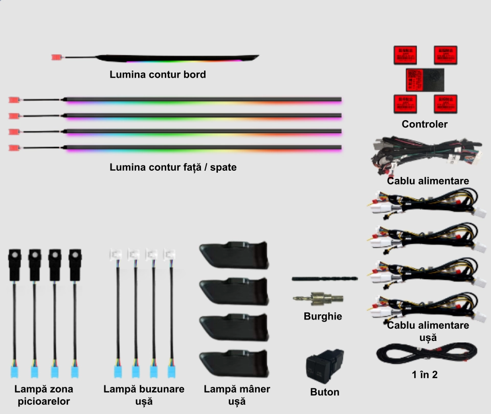 Lumini ambientale. - Lumini ambientale dedicate Toyota C-HR 2016-2023, RGB Acrilice 16 in 1 Dinamice cu efect symphony, Control din Aplicatie Bluetooth / Buton