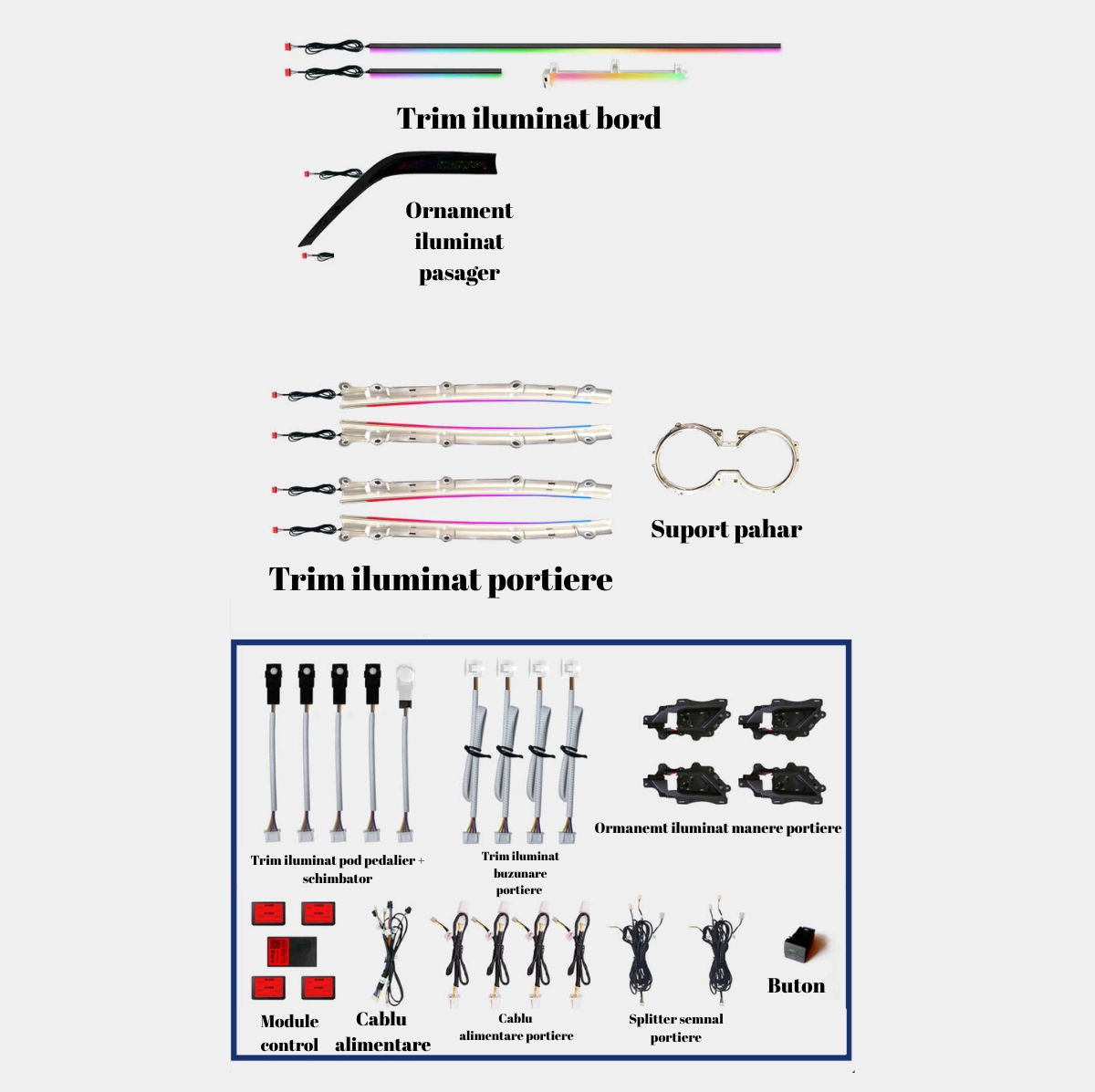 Toyota - Lumini ambientale dedicate Toyota Camry 8 2017-2020, Camry 8 2020-2023, RGB Acrilice 22 in 1 Dinamice cu efect symphony, Control din Aplicatie Bluetooth / Buton