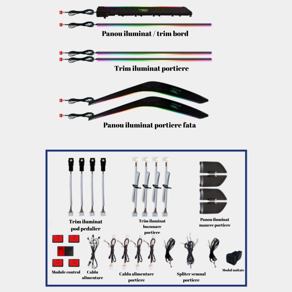 Toyota - Lumini ambientale dedicate Toyota Corolla 12 2018-2023, RGB Acrilice 18 in 1 Dinamice cu efect symphony, Control din Aplicatie Bluetooth / Buton