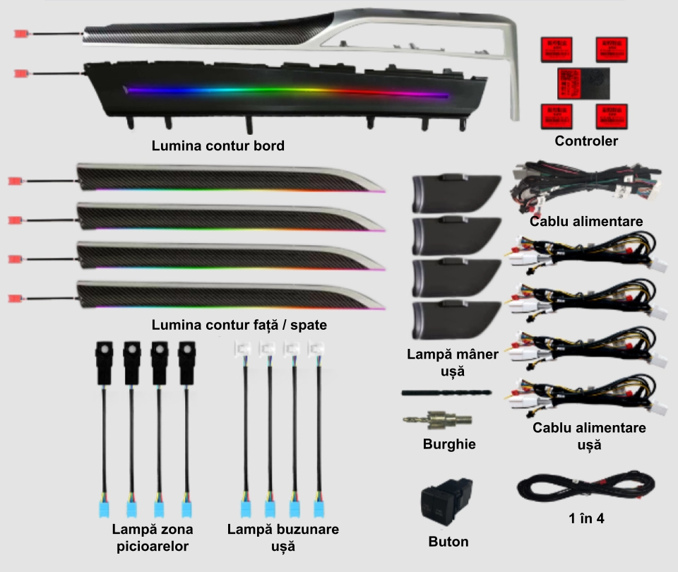 Lumini ambientale. - Lumini ambientale dedicate Toyota Highlander 2015-2021, RGB Acrilice 18 in 1 Dinamice cu efect symphony, Control din Aplicatie Bluetooth / Buton