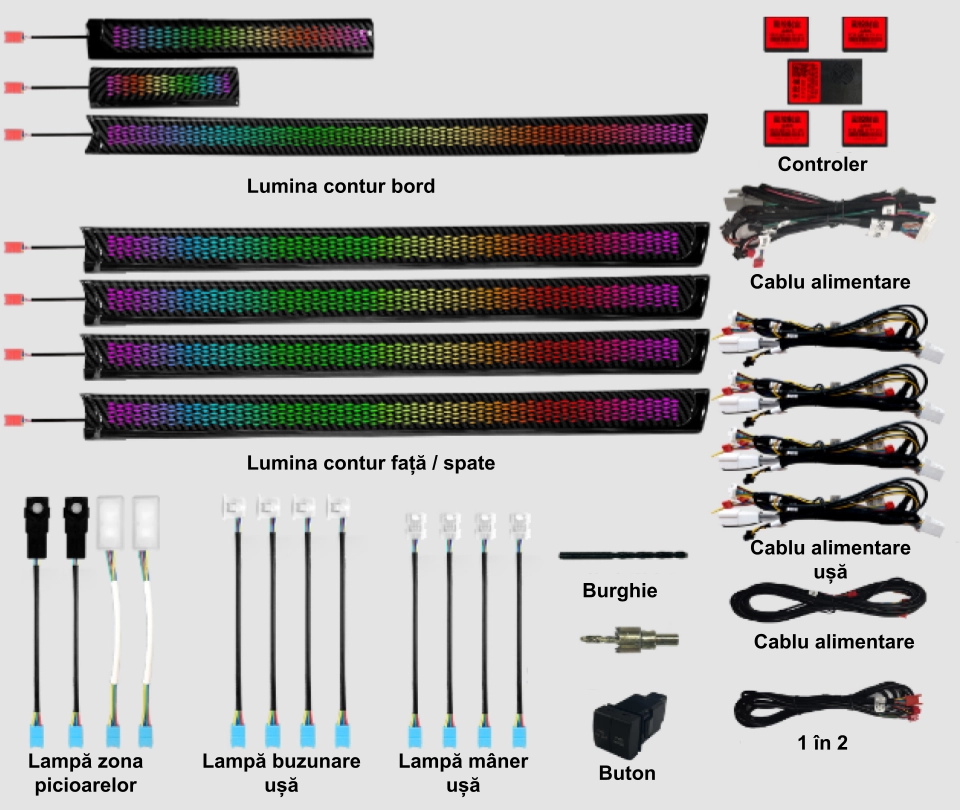 Lumini ambientale. - Lumini ambientale dedicate Toyota Land Cruiser Prado 2010-2019, RGB Acrilice 19 in 1 Dinamice cu efect symphony, Control din Aplicatie Bluetooth / Buton