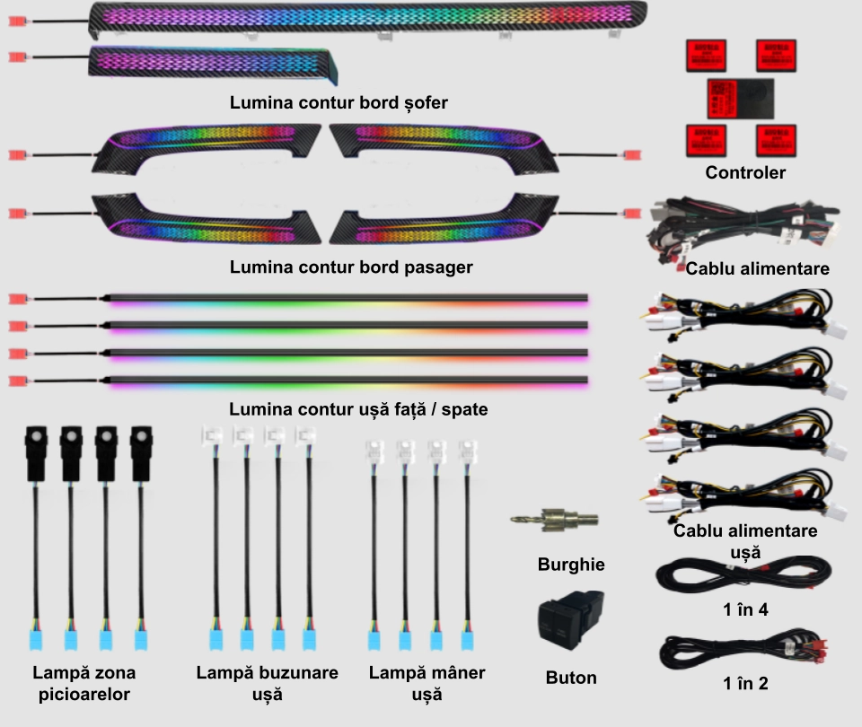 Lumini ambientale. - Lumini ambientale dedicate Toyota Land Cruiser Prado 2014-2023, RGB Acrilice 22 in 1 Dinamice cu efect symphony, Control din Aplicatie Bluetooth / Buton