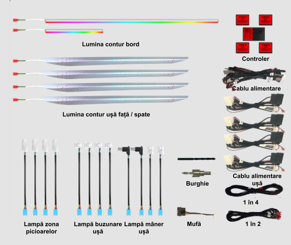 Volkswagen - Lumini ambientale dedicate Volkswagen Bora 2019-2023, RGB Acrilice 18 in 1 Dinamice cu efect symphony, Control din Aplicatie Bluetooth / Buton