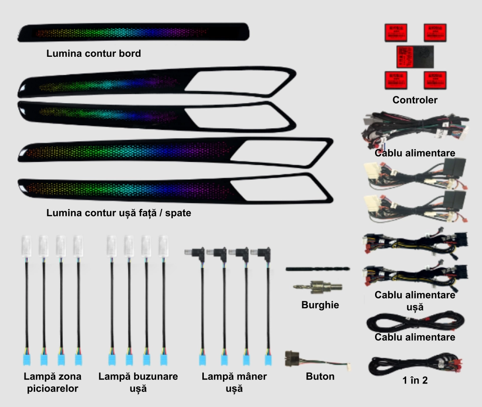 Volkswagen - Lumini ambientale dedicate Volkswagen Golf 7 2012-2020, RGB Acrilice 18 in 1 Dinamice cu efect symphony, Control din Aplicatie Bluetooth / Buton