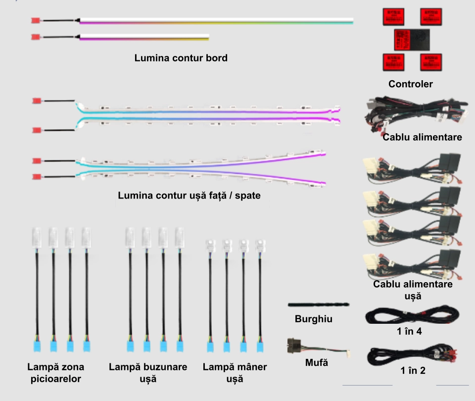 Volkswagen - Lumini ambientale dedicate Volkswagen Passat 2019-2023, RGB Acrilice 18 in 1 Dinamice cu efect symphony, Control din Aplicatie Bluetooth / Buton