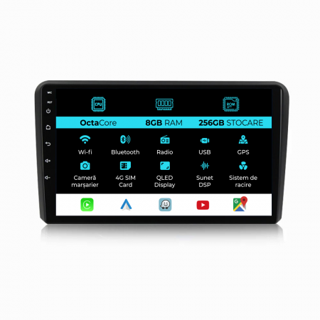 A3 8P1 (2003 - 2013) - Navigatie Dedicata Audi A3 8P (2003 - 2013) 9 Inch, 8Gb Ram, 256Gb stocare, CarPlay