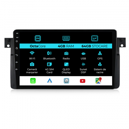 Seria 3 E46 (1997 - 2005) - Navigatie Dedicata BMW Seria3 E46 (1997-2005), 9Inch, 4Gb Ram, 64Gb Stocare, Carplay