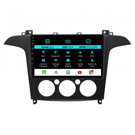 S-MAX (2006 - 2015) - Navigatie Android Dedicata Ford S-Max (2006 - 2015) 9Inch, 1Gb Ram, 32Gb Stocare, Carplay, Clima manuala