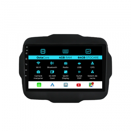 Renegade (2016-2020) - Navigatie Dedicata Jeep Renegade (2016-2020), 9Inch, 4Gb Ram, 64Gb Stocare, Carplay