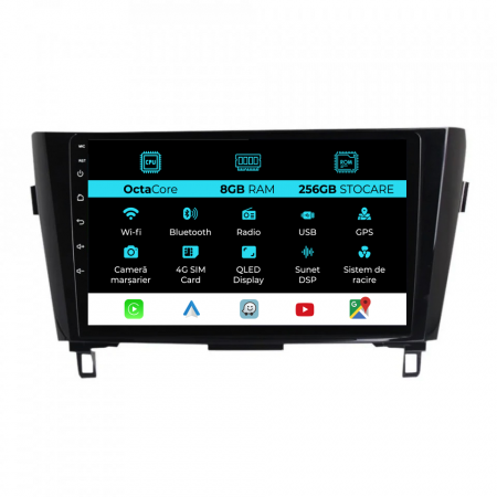 Qashqai J11 (2013- 2021) - Navigatie Dedicata Nissan Qashqai J11, X Trail T32 (2013-2018), 10Inch, 8Gb Ram, 256Gb Stocare, Carplay