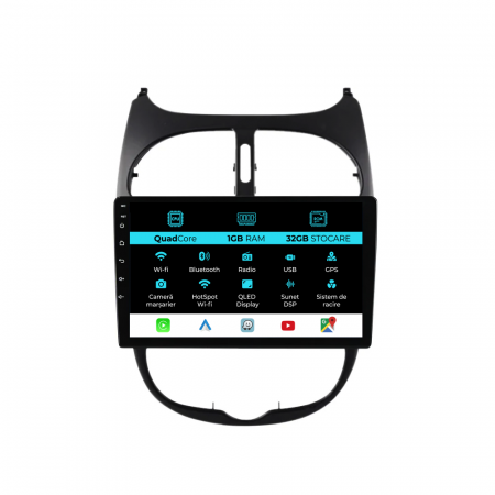 206 (2001 - 2008) - Navigatie Dedicata Peugeot 206 (2001-2008), 9Inch, 1Gb Ram, 32Gb Stocare, Carplay