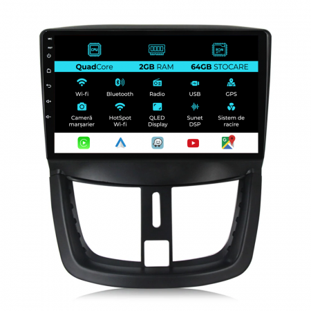 207 (2006 - 2015) - Navigatie Dedicata Peugeot 207 (2006-2015), 9Inch, 2Gb Ram, 64Gb Stocare, Carplay