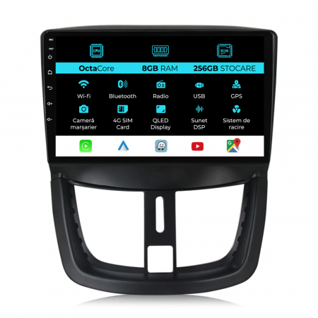 207 (2006 - 2015) - Navigatie Dedicata Peugeot 207 (2006-2015), 9Inch, 8Gb Ram, 256Gb Stocare, Carplay