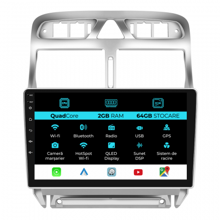 307 (2000 - 2013) - Navigatie Dedicata Peugeot 307 (2000-2013), 9Inch, 2Gb Ram, 64Gb Stocare, Carplay