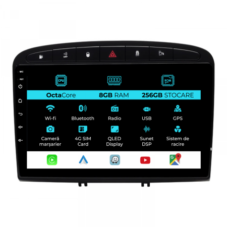 308 (2007 - 2013) - Navigatie Dedicata Peugeot 308/408 (2008-2013), 9Inch, 8Gb Ram, 256Gb Stocare, Carplay