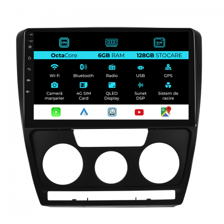 Octavia 2 (2004 - 2013) - Navigatie Dedicata Skoda Octavia 2 (2004 - 2013), 10Inch, 6Gb Ram, 128Gb Stocare, Carplay