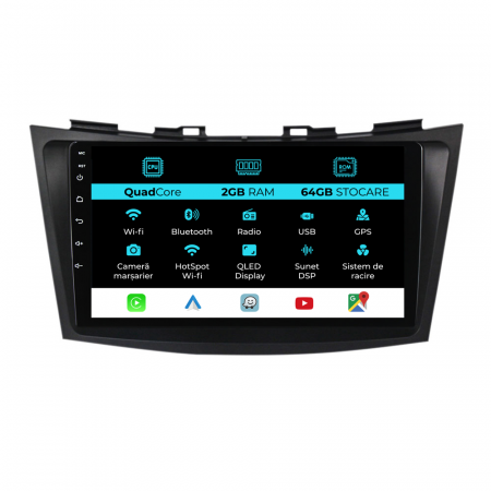 Swift 4 (2010 - 2017) - Navigatie Dedicata Suzuki Swift (2010-2017), 9Inch, 2Gb Ram, 64Gb Stocare, Carplay
