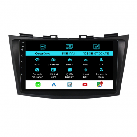 Swift 4 (2010 - 2017) - Navigatie Dedicata Suzuki Swift (2010-2017), 9Inch, 6Gb Ram, 128Gb Stocare, Carplay