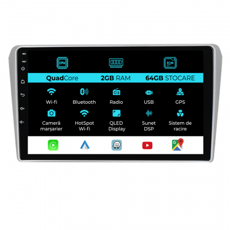 Avensis (2002 - 2008) - Navigatie Dedicata Toyota Avensis (2002 - 2008), 9 Inch, 2Gb Ram, 64Gb stocare, Carplay